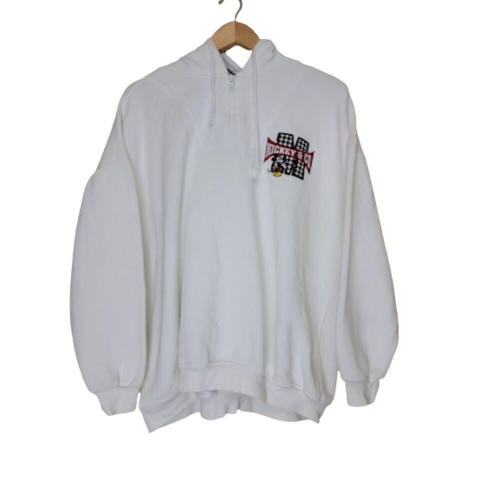 Mickey & Co. White Embroidered Houndstooth 1/4 Zip Pullover Hoodie - Large